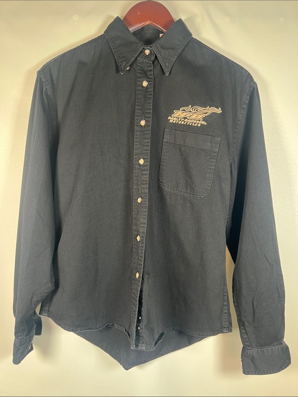 Harley-Davidson Black Long-Sleeve Button-Down Shirt Women's Medium Barrie